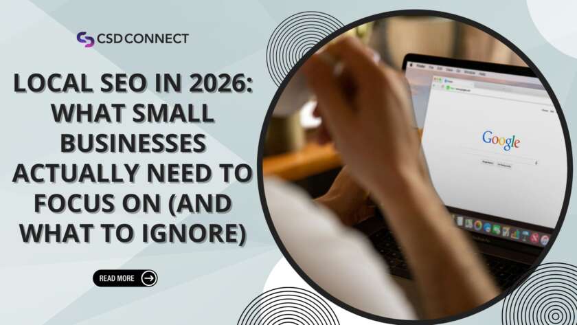 Small business owner searches Google as part of local SEO strategy in 2026